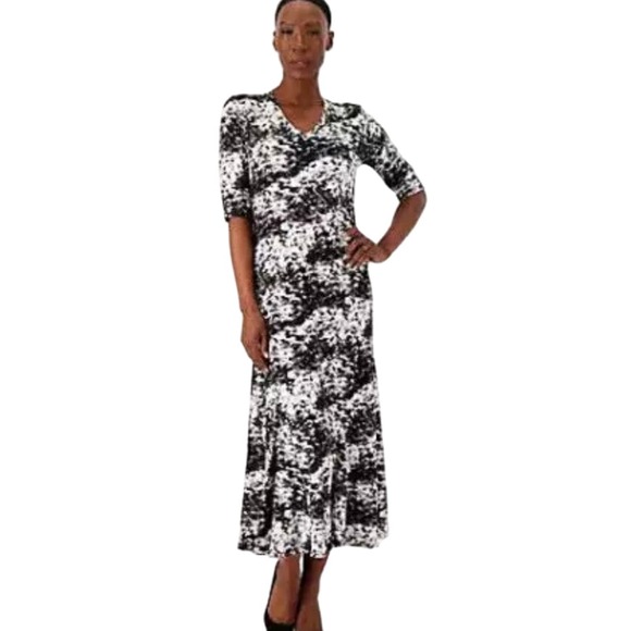 ATTITUDES BY RENEE COMO JEEREY GODET MIDI DRESS BLACK & WHITE  NWT SIZE L TALL - Picture 1 of 6